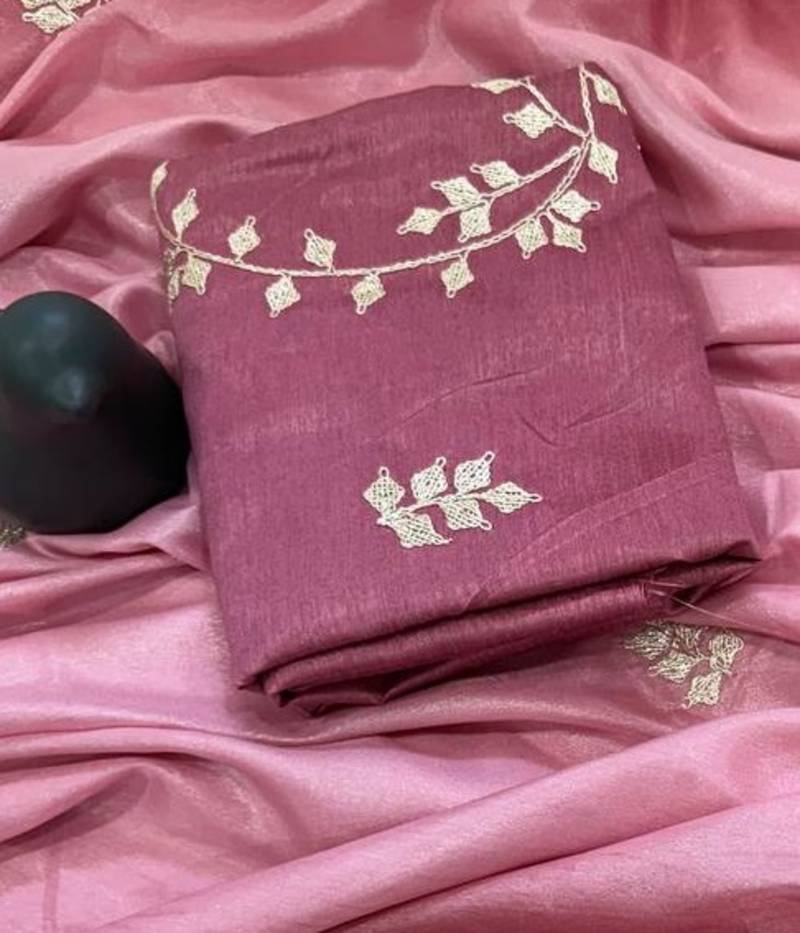Light Pink Color zari thread  and sequence Chinon Silk Saree