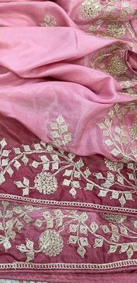 Light Pink Color zari thread  and sequence Chinon art silk saree 2
