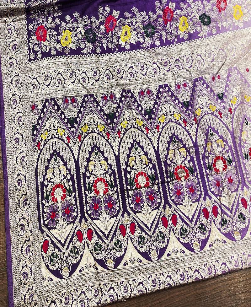 Purple Color Zari Weaving Meenakari Border Viscose Dolla Silk Saree