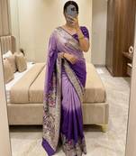 Purple Color Zari Weaving Meenakari Border Viscose Dolla Silk Saree