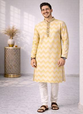 Gold color jaquard weaving work jaquard silk kurta payjama set 4