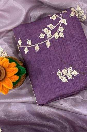 Light Purple Color zari thread  and sequence Chinon Silk Saree