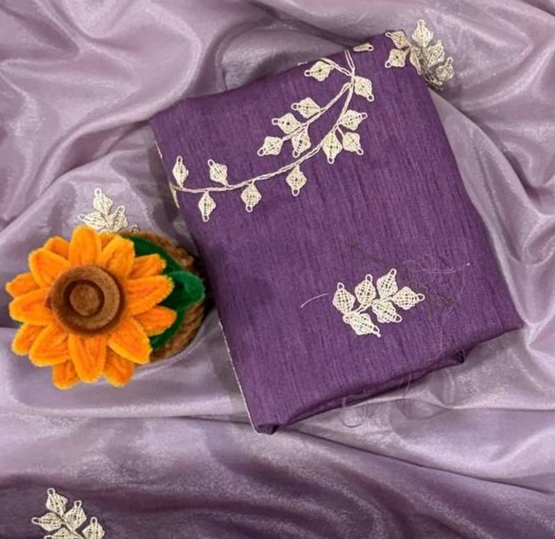 Light Purple Color zari thread  and sequence Chinon Silk Saree