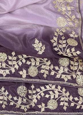Light Purple Color zari thread  and sequence Chinon art silk saree 2