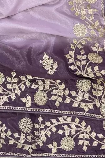 Light Purple Color zari thread  and sequence Chinon art silk saree
