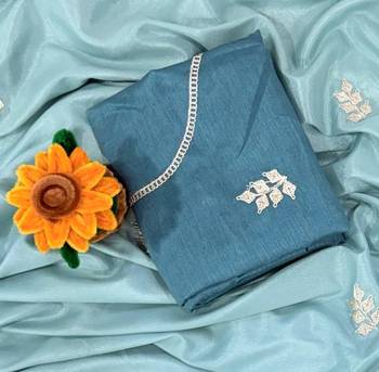 Sky Blue Color zari thread  and sequence Chinon art silk saree 1