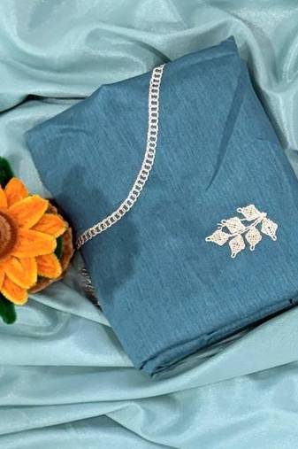 Sky Blue Color zari thread  and sequence Chinon Silk Saree