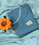 Sky Blue Color zari thread  and sequence Chinon Silk Saree