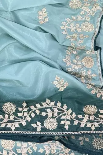 Sky Blue Color zari thread  and sequence Chinon art silk saree