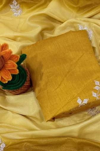 Light Yellow Color zari thread  and sequence Chinon Silk Saree