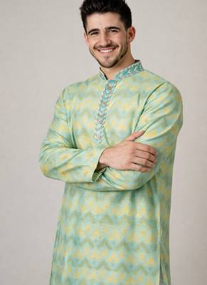 Mustard color jaquard weaving work jaquard silk kurta payjama set 2
