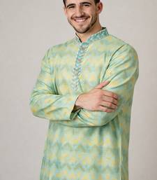 Mustard color jaquard weaving work jaquard silk kurta payjama set