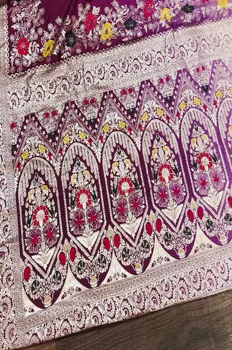 Wine Color Zari Weaving Meenakari Border Viscose Dolla Silk Saree