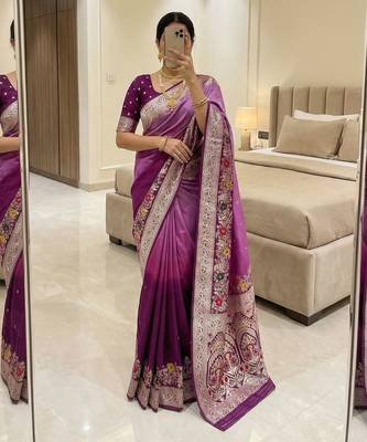 Wine Color Zari Weaving Meenakari Border Viscose Dolla Silk Saree 1