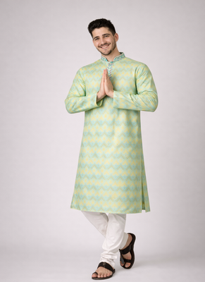 Mustard color jaquard weaving work jaquard silk kurta payjama set 4