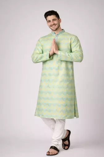 Mustard color jaquard weaving work jaquard silk kurta payjama set