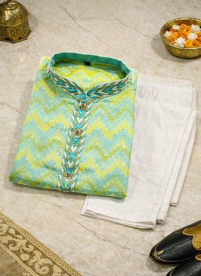 Mustard color jaquard weaving work jaquard silk kurta payjama set 5