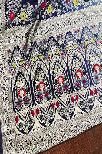 Dark Blue Color Zari Weaving Meenakari Border Viscose Dolla Silk Saree