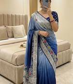 Dark Blue Color Zari Weaving Meenakari Border Viscose Dolla Silk Saree