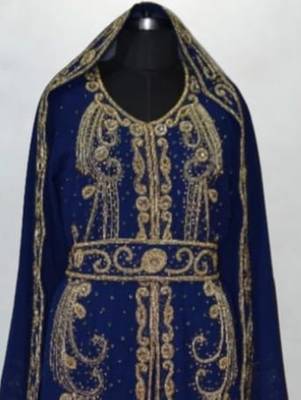 Luxurious navi blue kaftan with golden work stitched dress 2