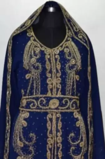 Luxurious navi blue kaftan with golden work stitched dress
