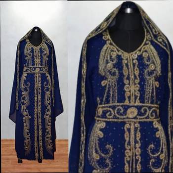 Luxurious navi blue kaftan with golden work stitched dress 3