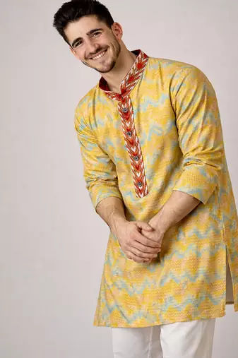 Off white color jaquard weaving work jaquard silk kurta payjama set