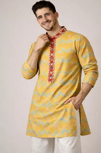 Off white color jaquard weaving work jaquard silk kurta payjama set