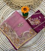 Pink Color  multi  thread and zari embroidery work Silk Saree