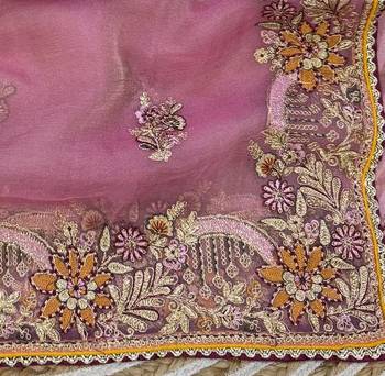 Pink Color  multi  thread and zari embroidery work art silk saree 2