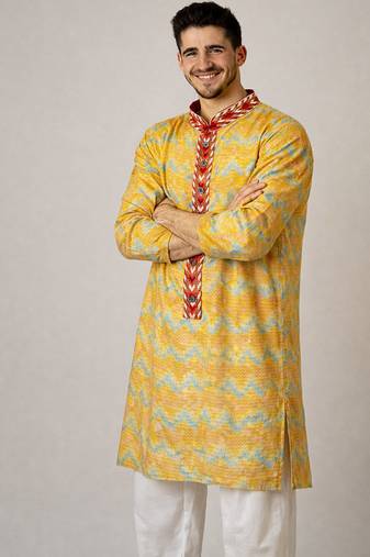 Off white color jaquard weaving work jaquard silk kurta payjama set