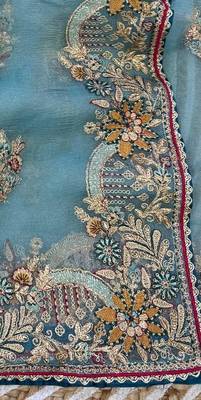 Sky Blue Color multi thread and zari embroidery work art silk saree 2