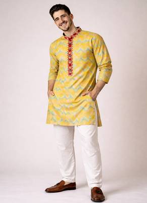 Off white color jaquard weaving work jaquard silk kurta payjama set 4