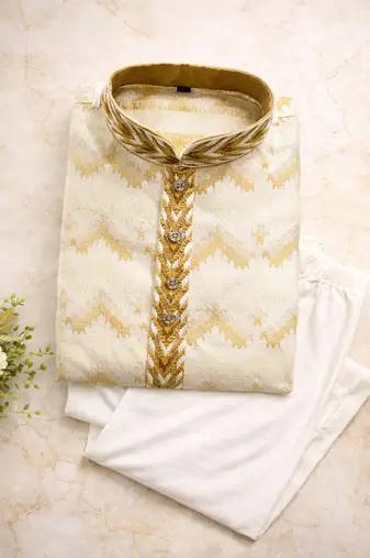 Pista color jaquard weaving work jaquard silk kurta payjama set
