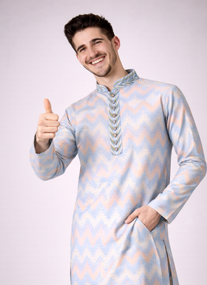 Sky blue color jaquard weaving work jaquard silk kurta payjama set 2
