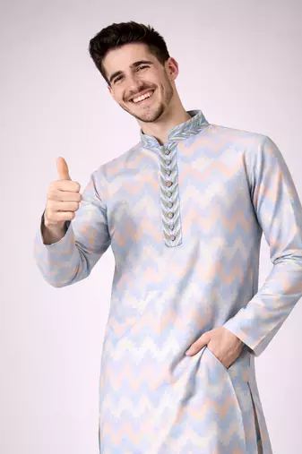 Sky blue color jaquard weaving work jaquard silk kurta payjama set
