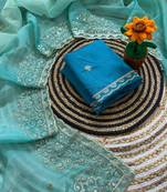 Blue Color  sequence with gold zari thread work and cut work border Silk Saree