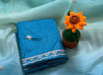 Blue Color  sequence with gold zari thread work and cut work border art silk saree 3