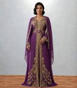 Luxurious dark purple Kaftan With Gold Work Stitched Dress