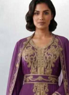 Luxurious dark purple Kaftan With Gold Work Stitched Dress 2