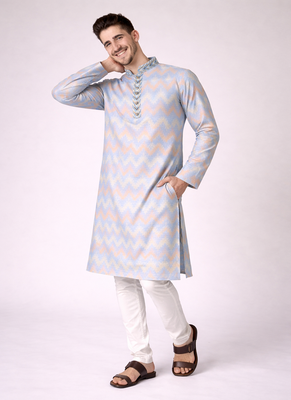 Sky blue color jaquard weaving work jaquard silk kurta payjama set 3