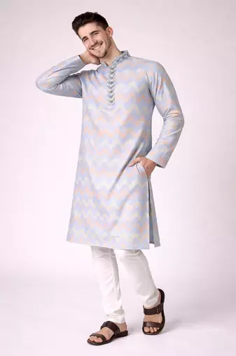 Sky blue color jaquard weaving work jaquard silk kurta payjama set