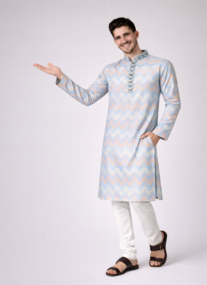 Sky blue color jaquard weaving work jaquard silk kurta payjama set 4