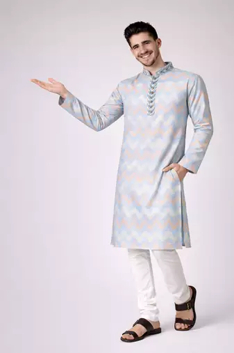Sky blue color jaquard weaving work jaquard silk kurta payjama set