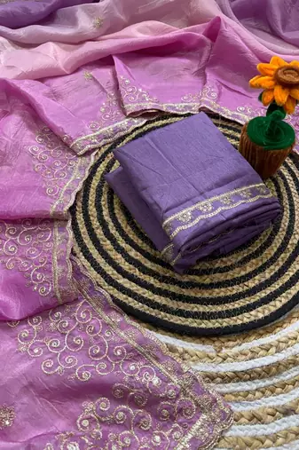Purple Color  sequence with gold zari thread work and cut work border Silk Saree