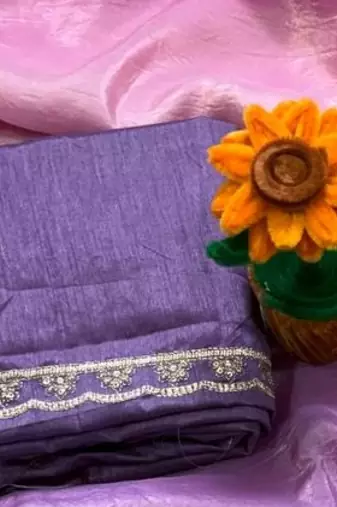 Purple Color  sequence with gold zari thread work and cut work border art silk saree