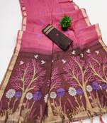 Pink Color  Meenakari  Weaving touchup Work Muga Cotton Saree 