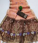 Peach Color  Meenakari  Weaving touchup Work Muga Cotton Saree 