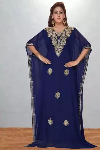 Luxurious Blue Kaftan With Gold Work Stitched Dress