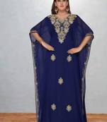 Luxurious Blue Kaftan With Gold Work Stitched Dress